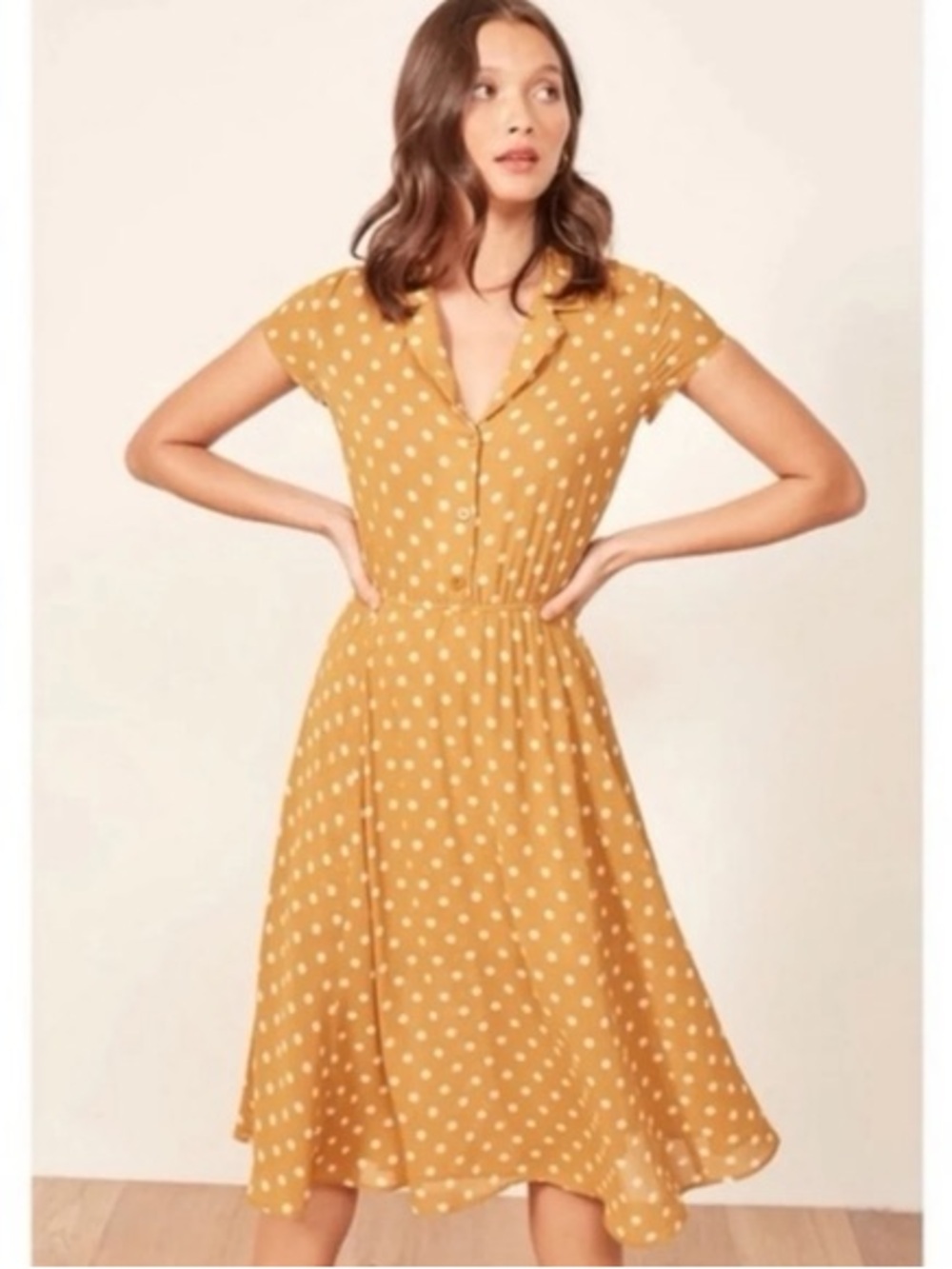 Reformation Griffith A-Line Dress in butterscotch - size 4